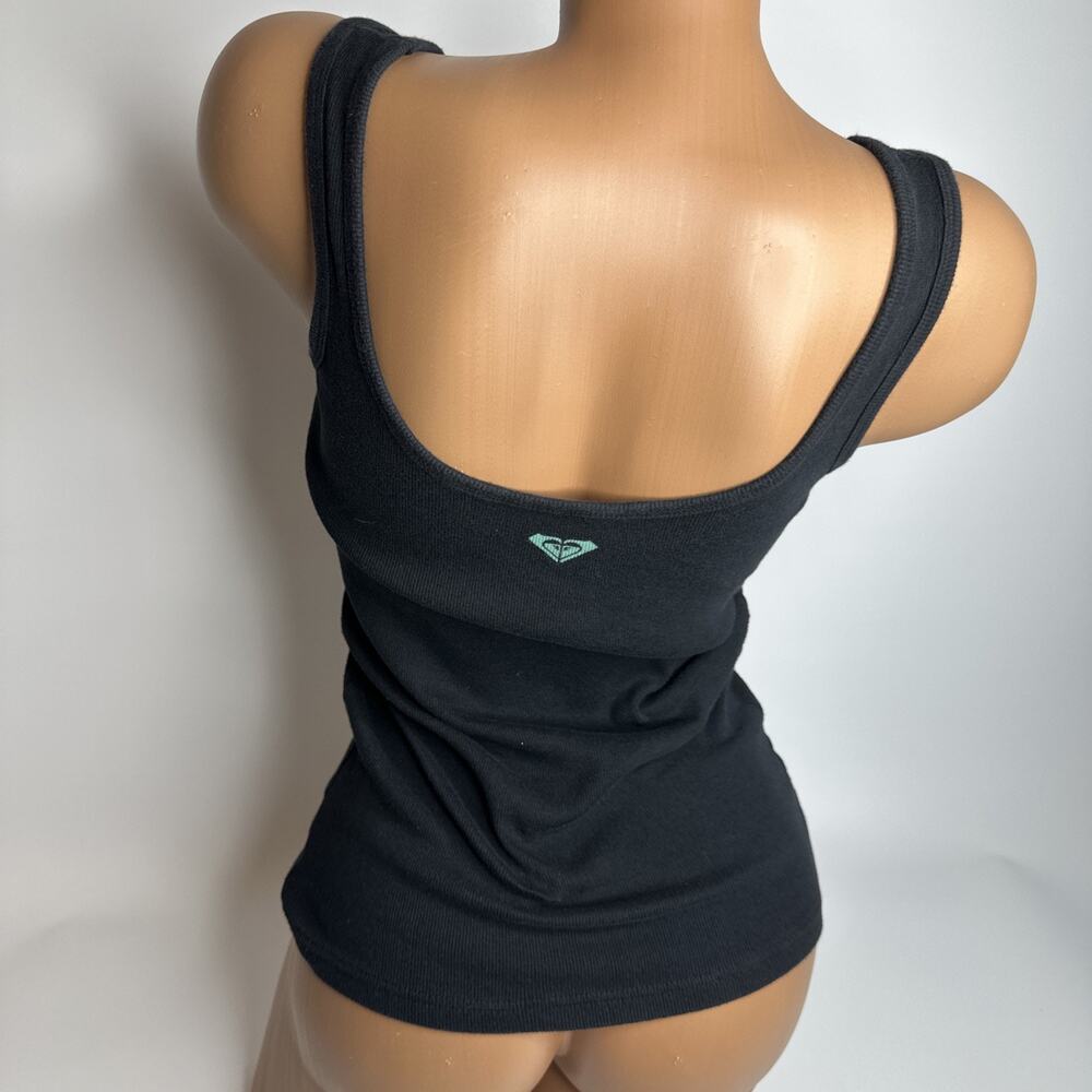 Vintage Roxy Love Y2K Logo Tank Top Black Neon Skater Surf Beach Stretch Small - Picture 2 of 10